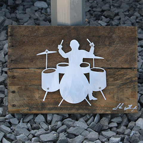 Reclaimed Wood-Metal Artwork -- Drummer