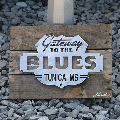 Reclaimed Wood-Metal Artwork -- Gateway to the Blues Logo