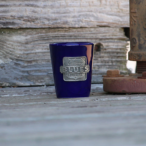 Gateway to the Blues Cobalt Shot Glass with Pewter Logo